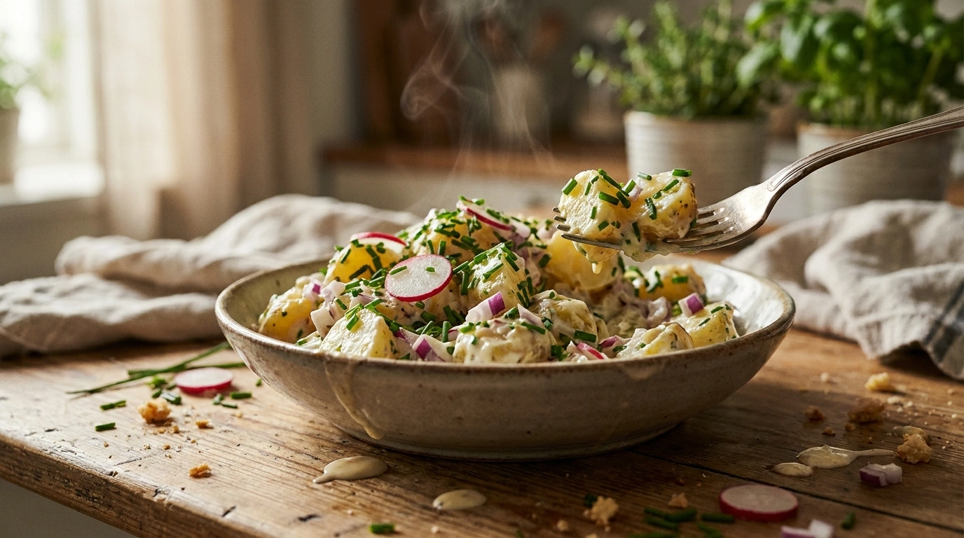 Nem kartoffelsalat med creme fraiche og purløg
